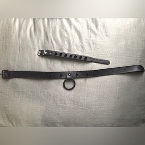Black spiked collar (with loop-hook) and bracelet pair- edgy, goth and cute!